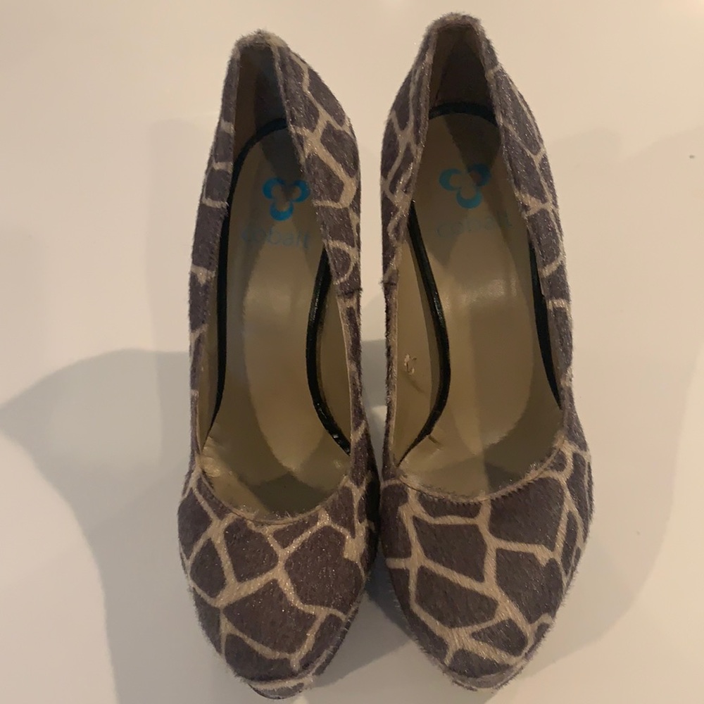 Italian giraffe print fur platforms